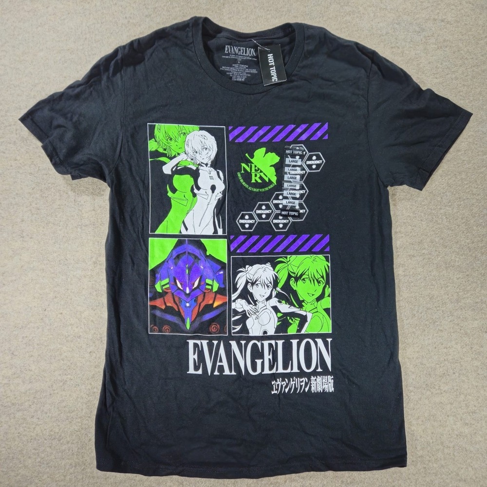Evangelion Unit 01 Rei Asuka Shinji T Shirt L Black Hot Topic Anime Tee NWT NERV